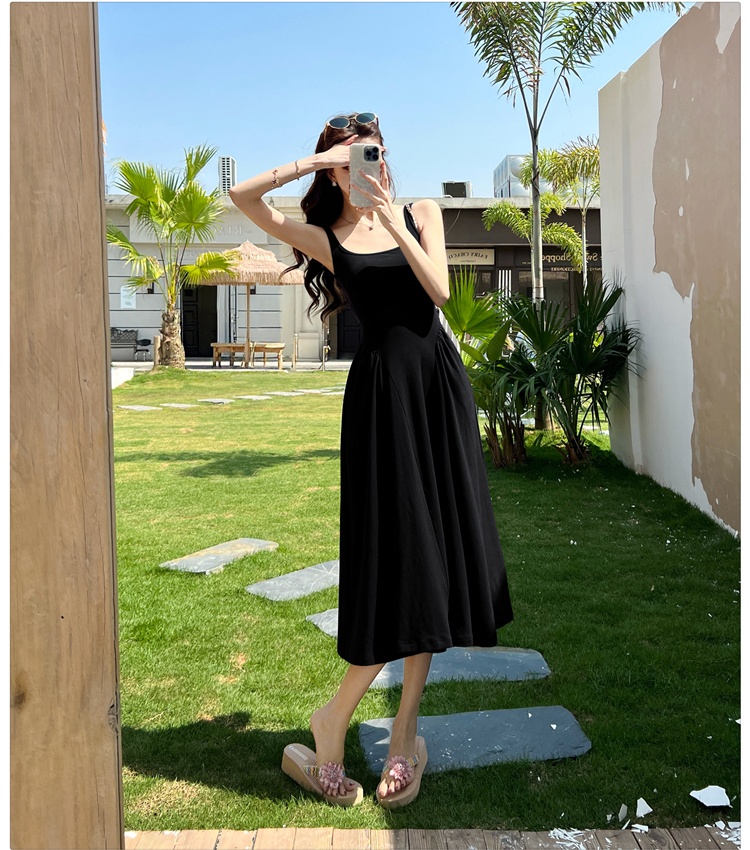 Summer halter square collar dress strap folds vest