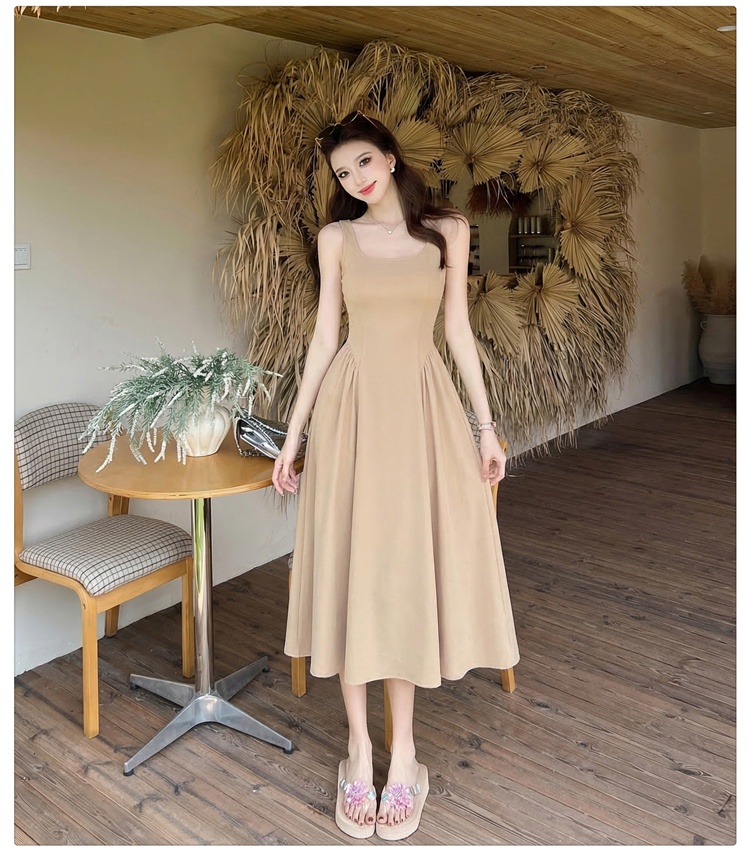 Summer halter square collar dress strap folds vest