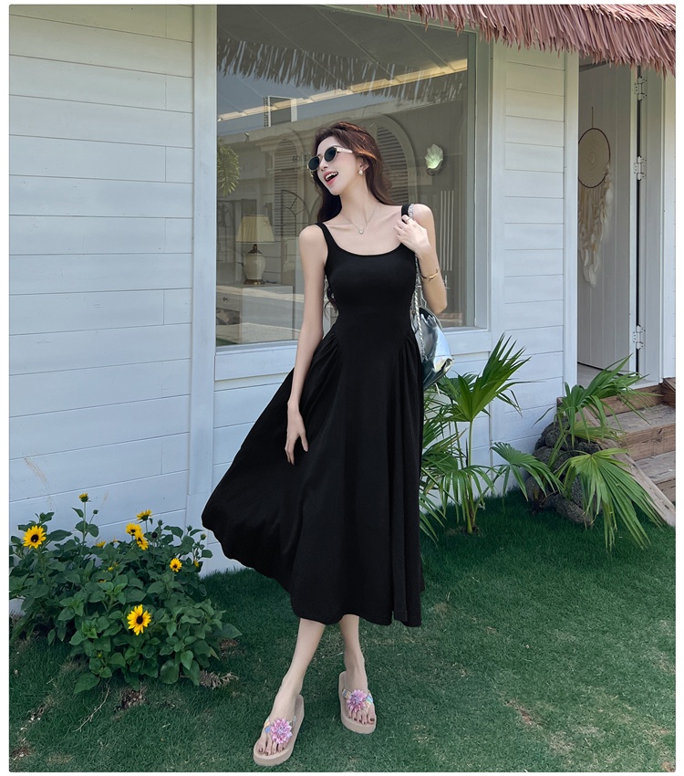 Summer halter square collar dress strap folds vest