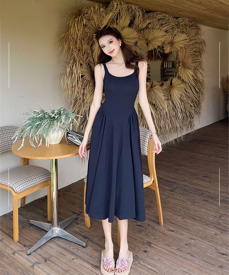 Summer halter square collar dress strap folds vest