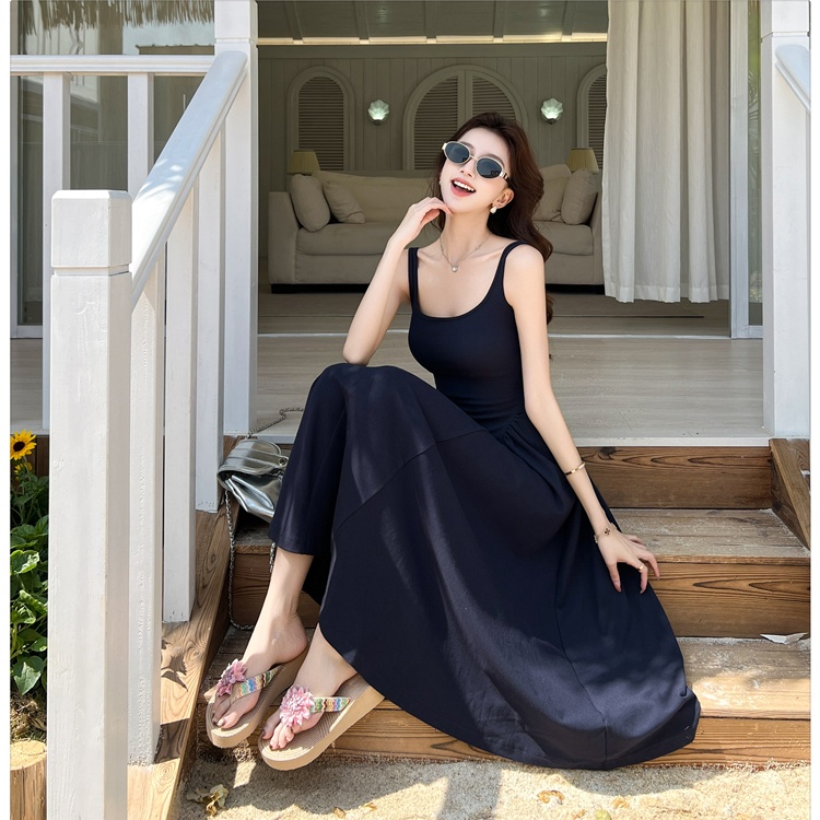 Summer halter square collar dress strap folds vest