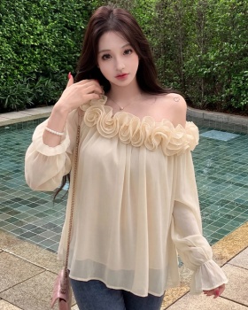 Tender flat shoulder shirt France style pink tops for women