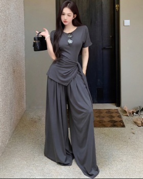 Mopping bandage tops irregular long pants a set for women