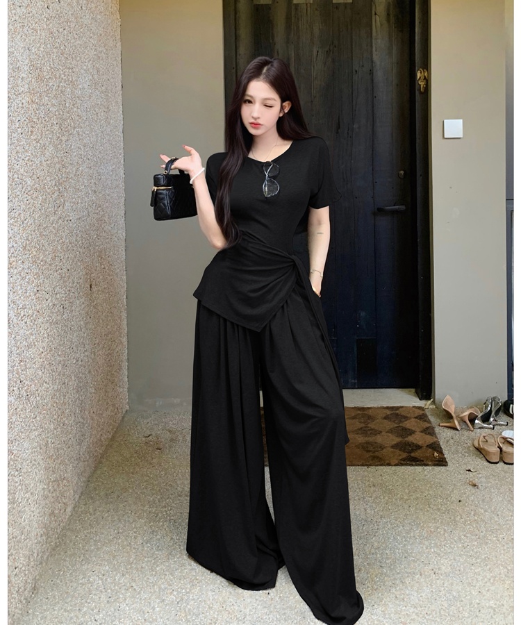 Mopping bandage tops irregular long pants a set for women