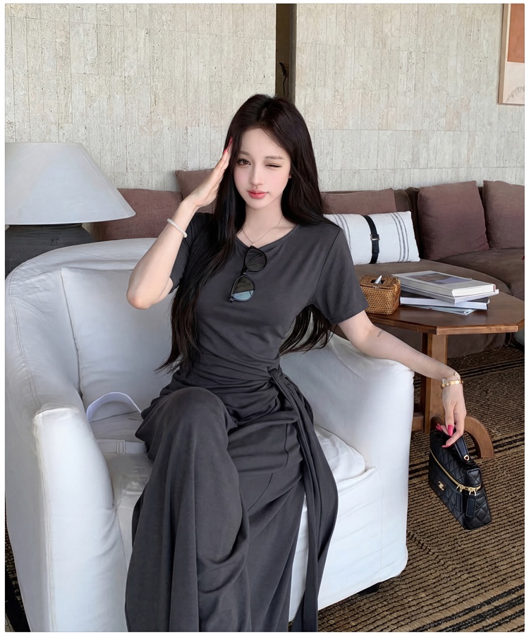 Mopping bandage tops irregular long pants a set for women