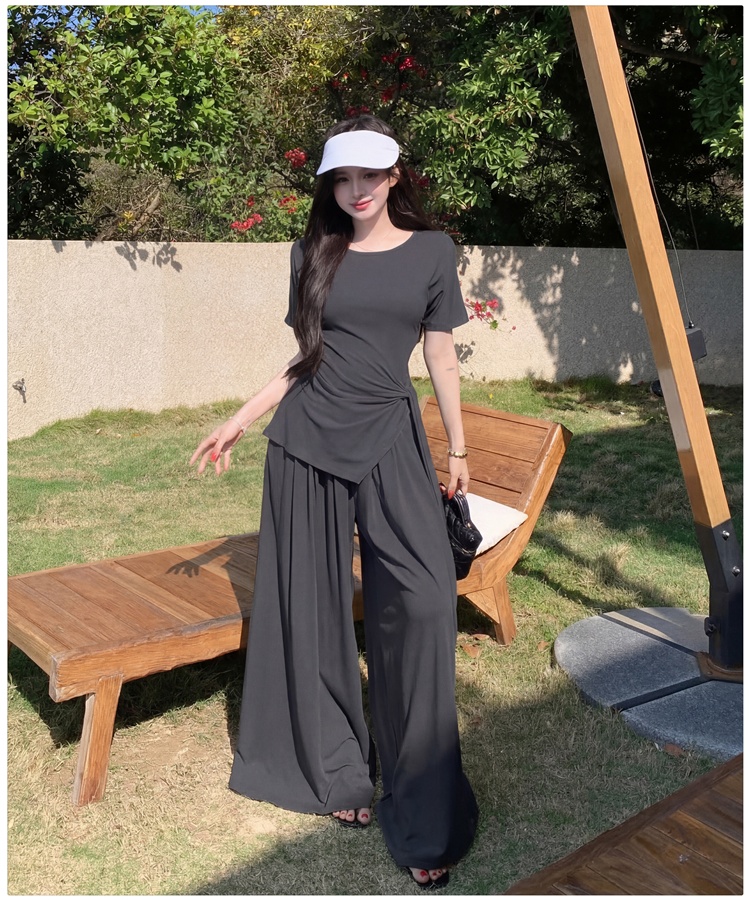 Mopping bandage tops irregular long pants a set for women