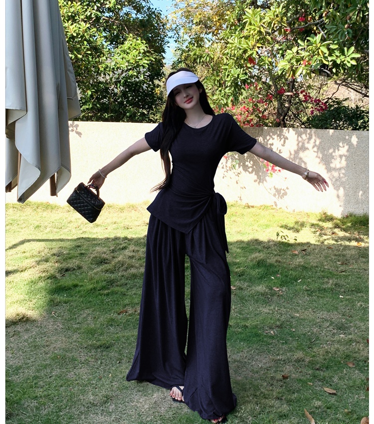 Mopping bandage tops irregular long pants a set for women