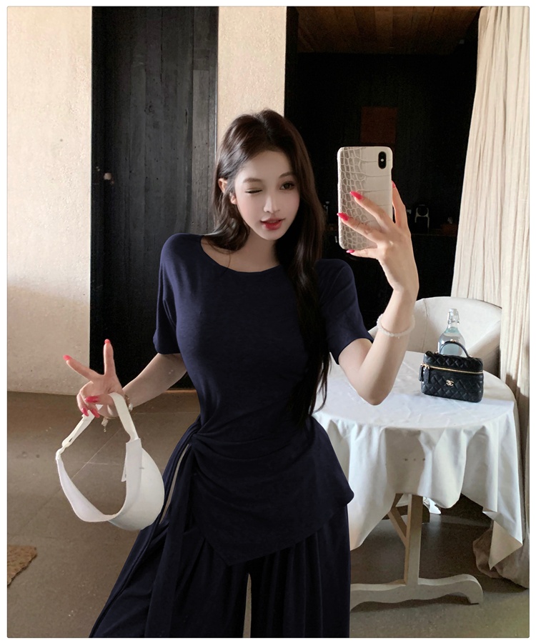 Mopping bandage tops irregular long pants a set for women