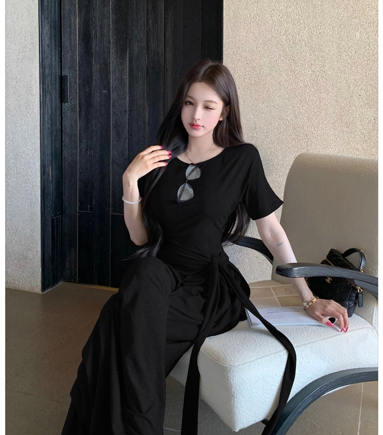 Mopping bandage tops irregular long pants a set for women