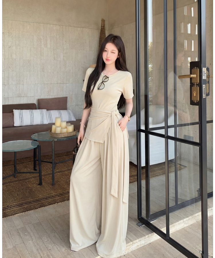 Mopping bandage tops irregular long pants a set for women