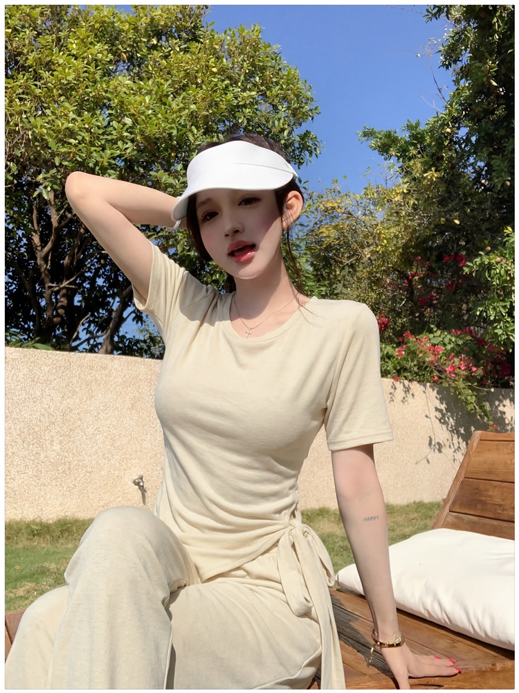 Mopping bandage tops irregular long pants a set for women