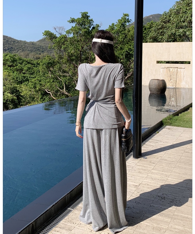 Mopping bandage tops irregular long pants a set for women