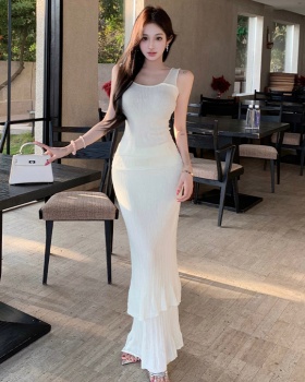 High waist summer slim skirt double crimp tops a set