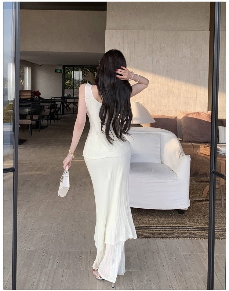 High waist summer slim skirt double crimp tops a set