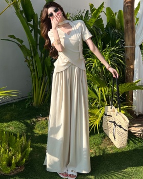 Wide leg long pants summer tops a set for women