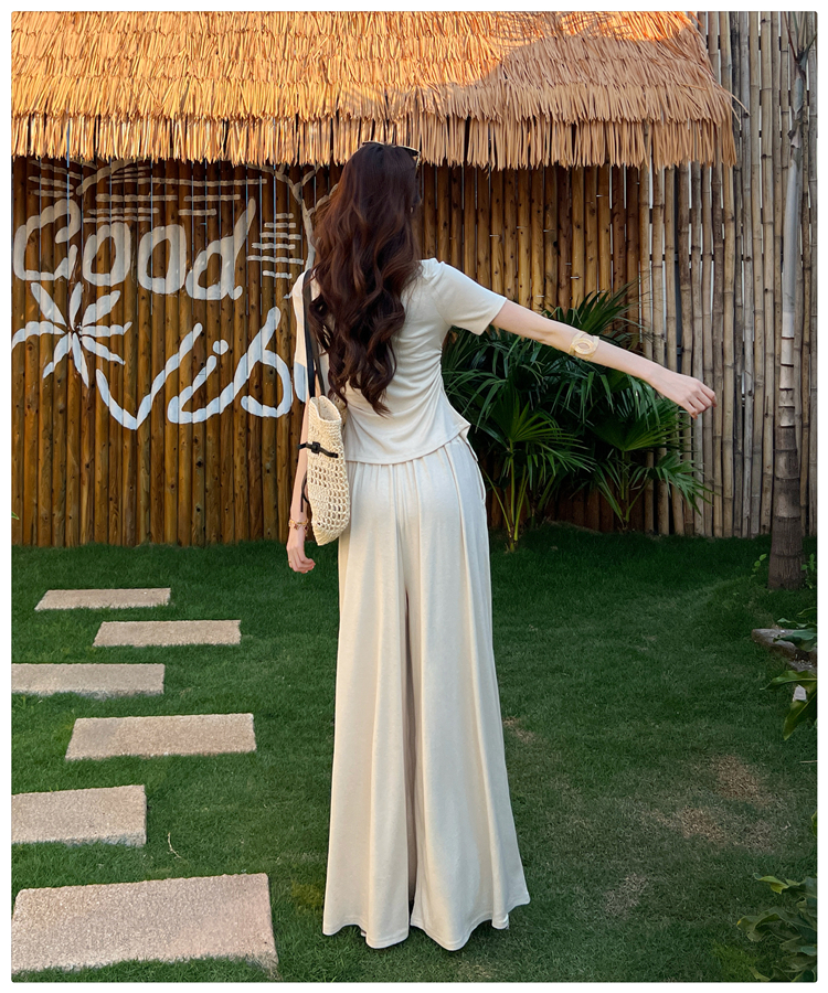 Wide leg long pants summer tops a set for women