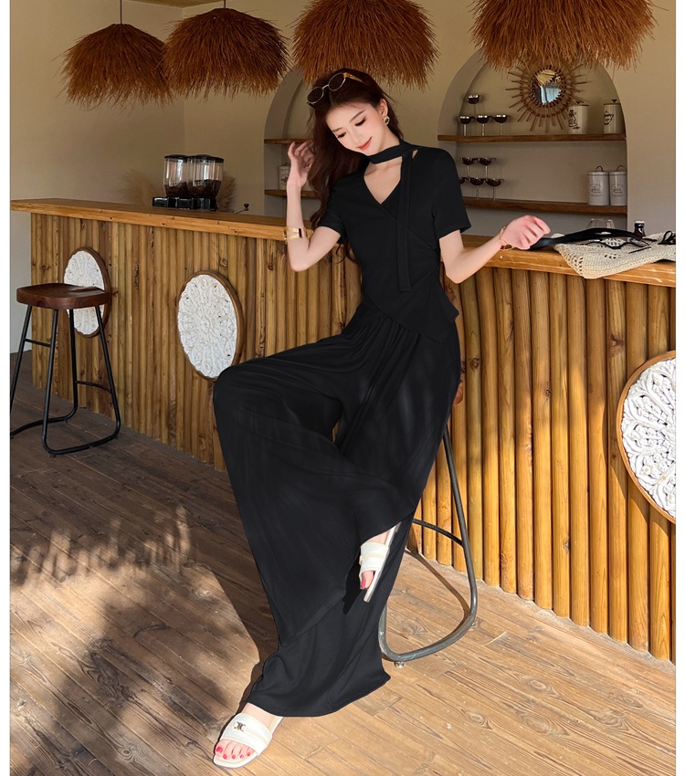 Wide leg long pants summer tops a set for women