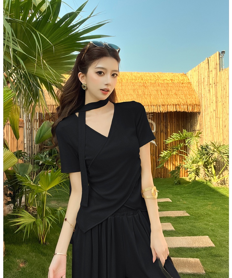 Wide leg long pants summer tops a set for women