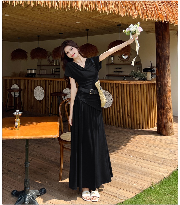 Temperament minimalist short T-shirt slim summer skirt 2pcs set