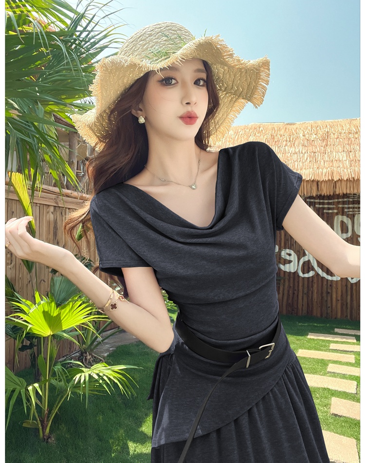 Temperament minimalist short T-shirt slim summer skirt 2pcs set