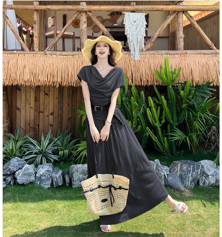 Temperament minimalist short T-shirt slim summer skirt 2pcs set