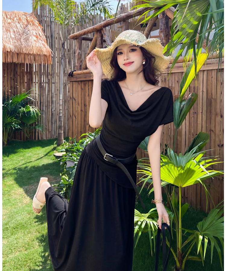 Temperament minimalist short T-shirt slim summer skirt 2pcs set