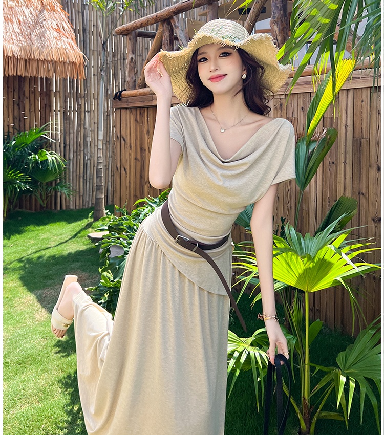 Temperament minimalist short T-shirt slim summer skirt 2pcs set