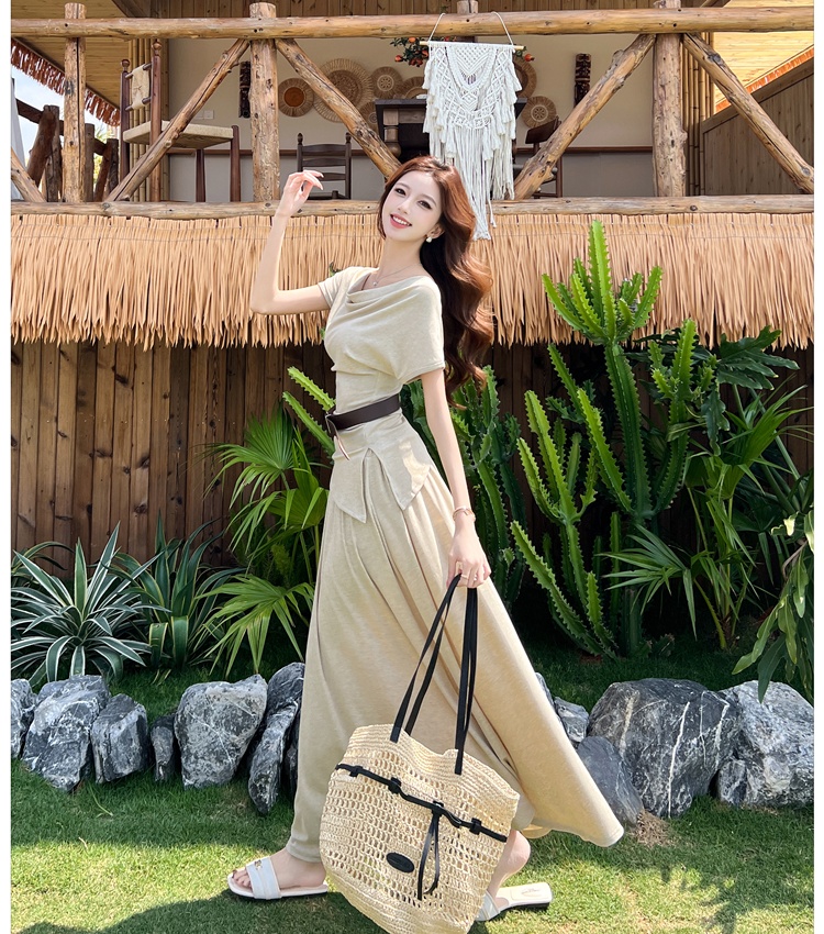 Temperament minimalist short T-shirt slim summer skirt 2pcs set