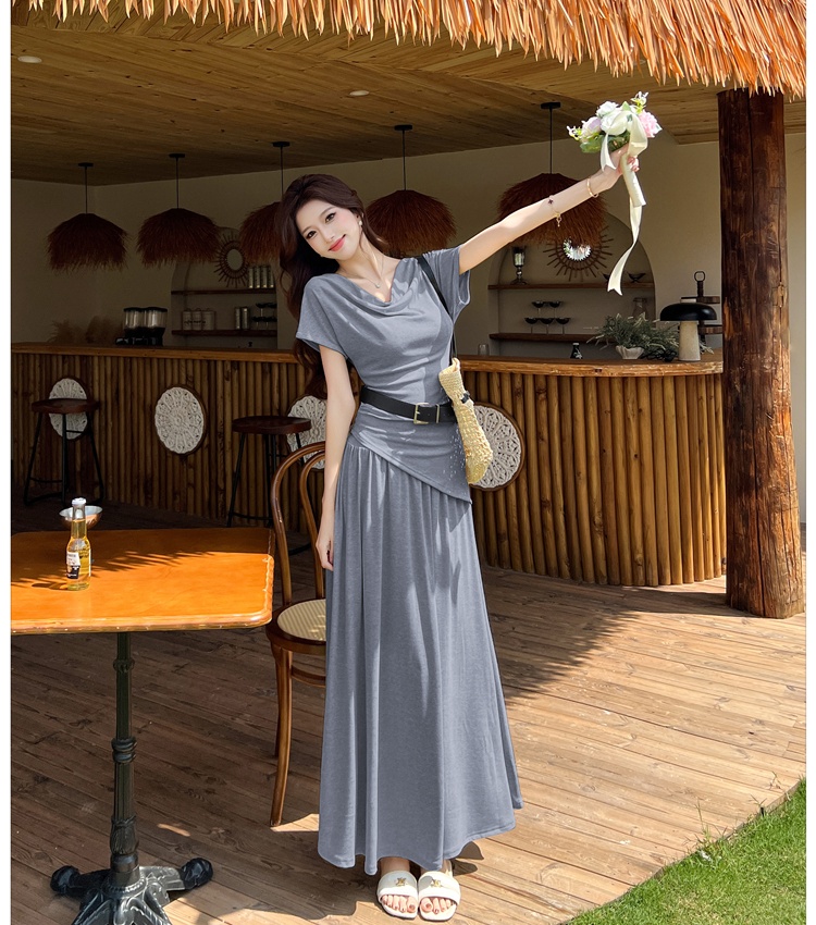 Temperament minimalist short T-shirt slim summer skirt 2pcs set