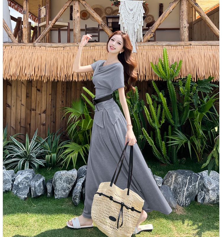 Temperament minimalist short T-shirt slim summer skirt 2pcs set