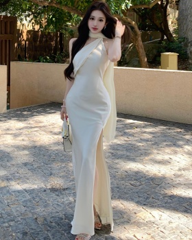 Sloping shoulder dress France style long dress for women