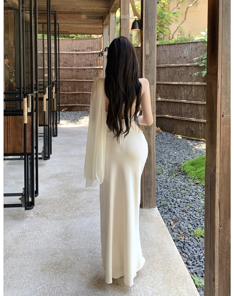 Sloping shoulder dress France style long dress for women