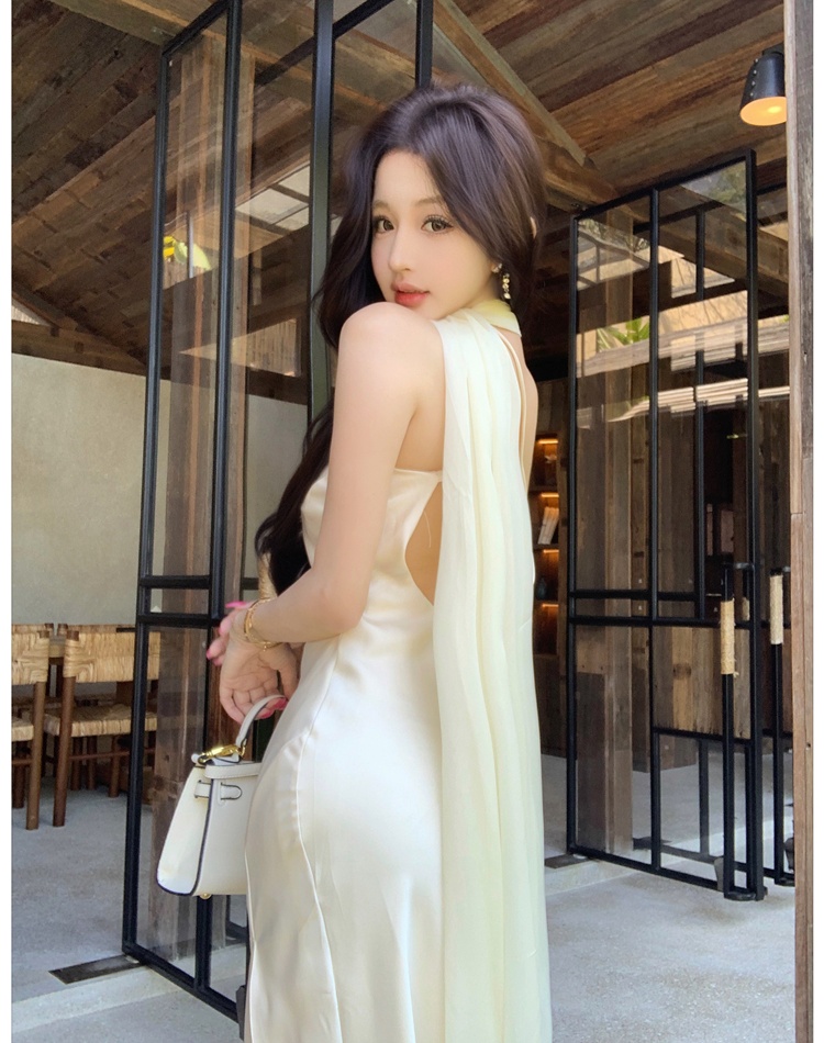 Sloping shoulder dress France style long dress for women