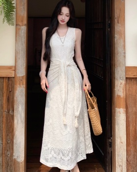 Retro lace summer shawl slim V-neck dress for women