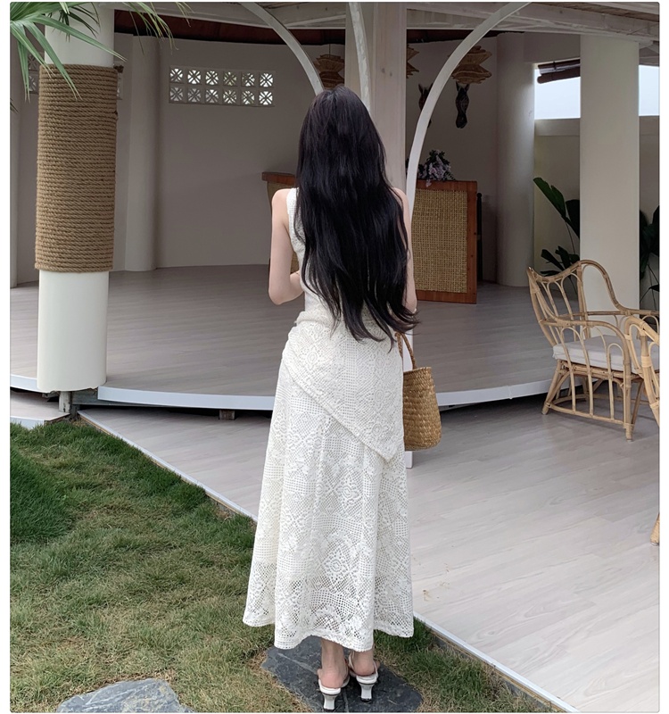 Retro lace summer shawl slim V-neck dress for women