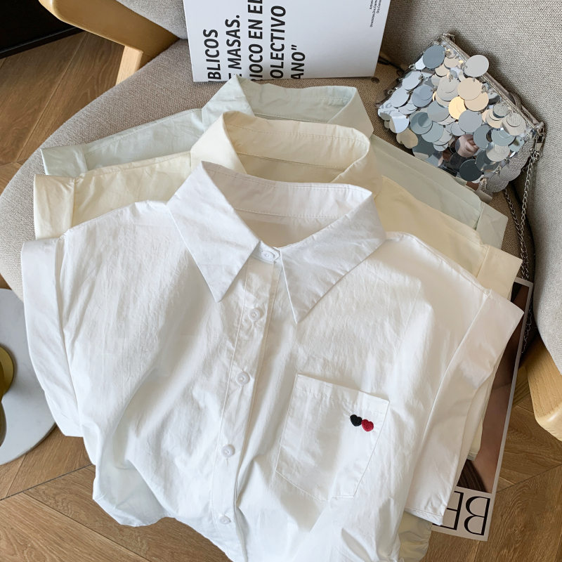 Heart summer loose shirt France style short sleeve Casual tops