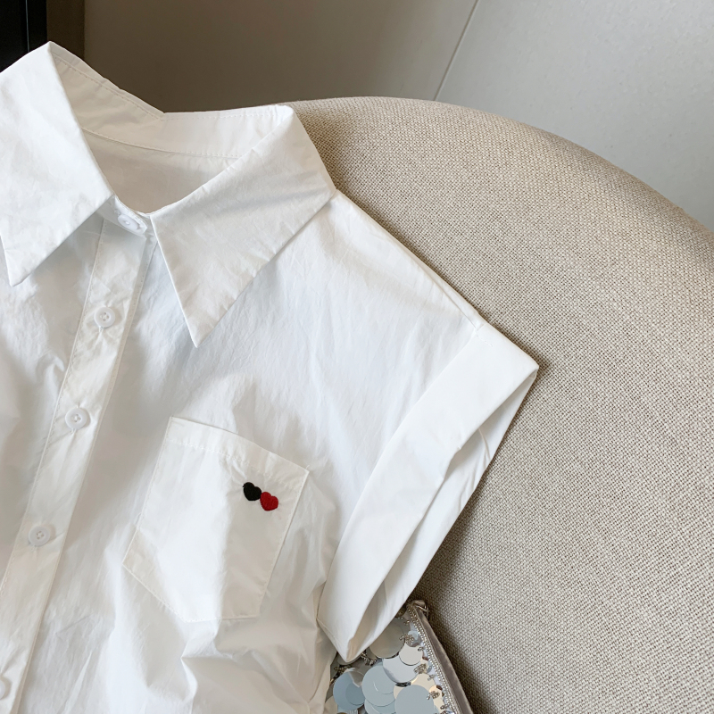 Heart summer loose shirt France style short sleeve Casual tops