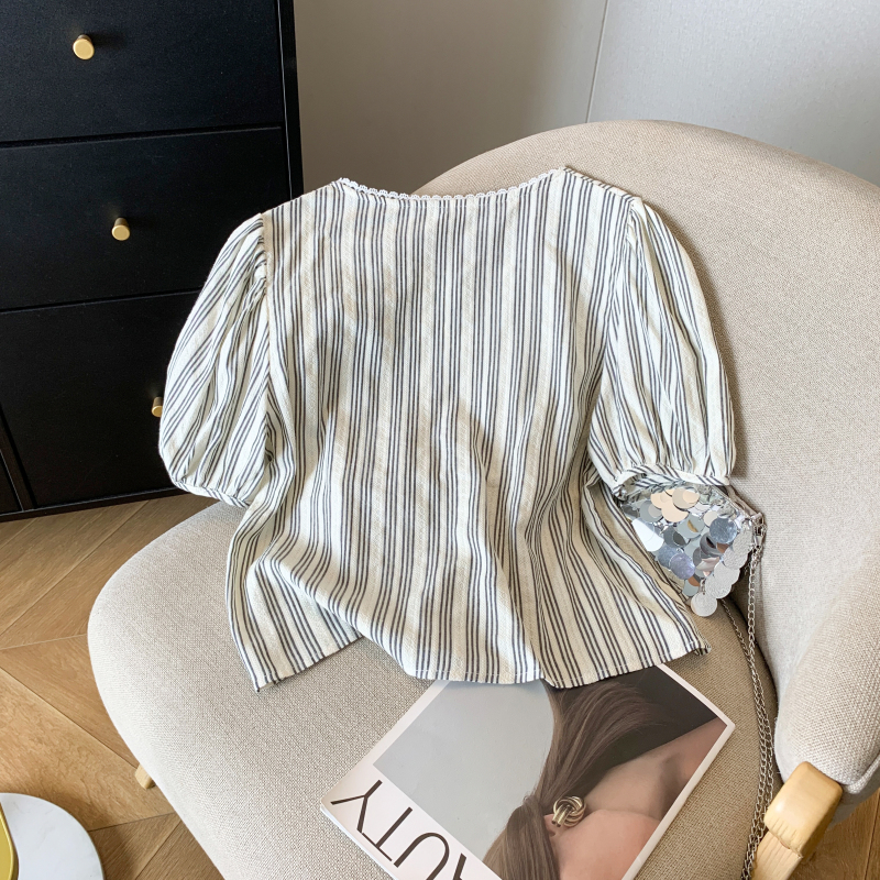 Sweet bubble tops round neck short sleeve shirt