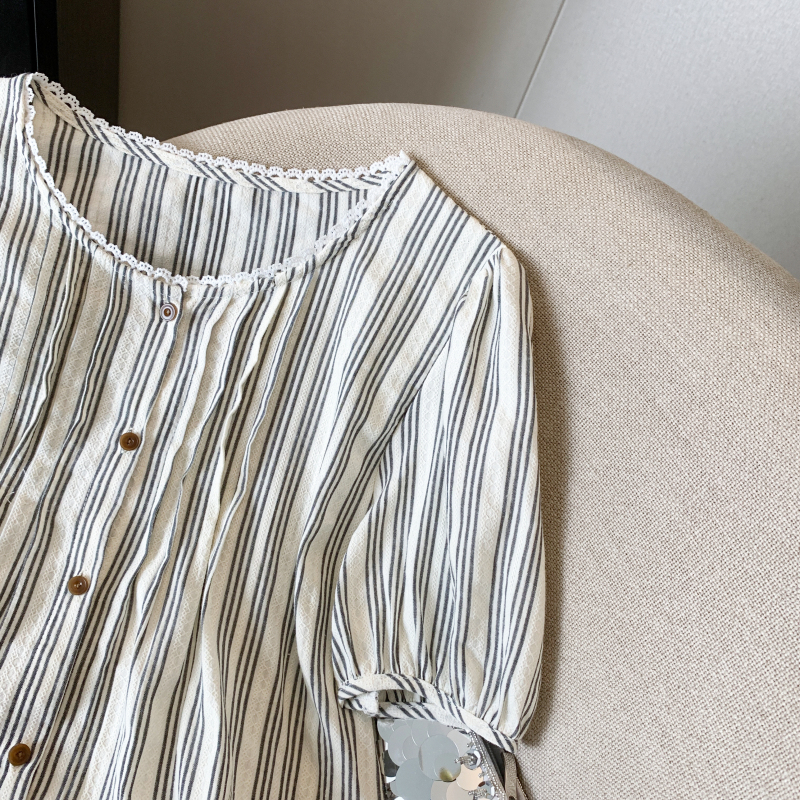 Sweet bubble tops round neck short sleeve shirt