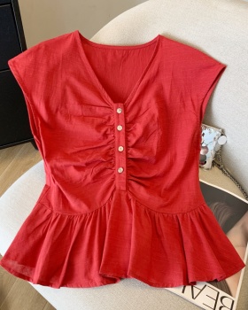V-neck slim fashion tops all-match short sleeve shirt