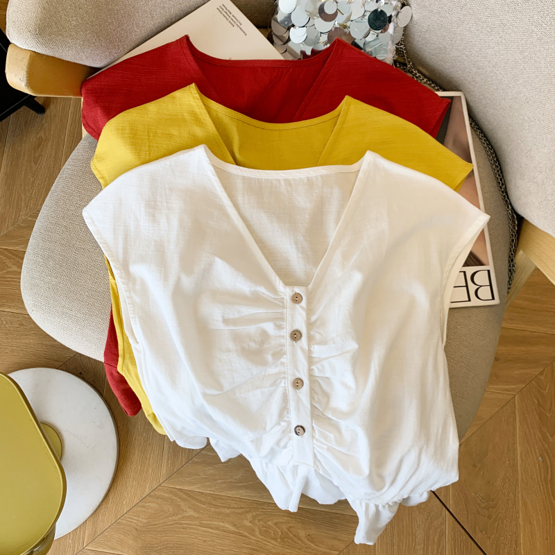 V-neck slim fashion tops all-match short sleeve shirt