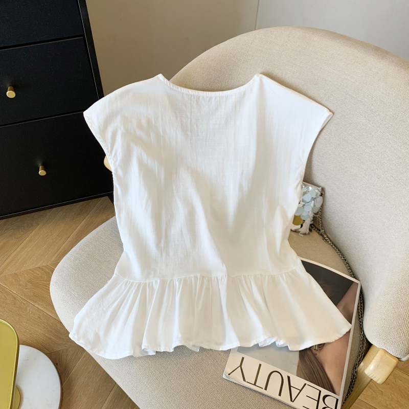 V-neck slim fashion tops all-match short sleeve shirt