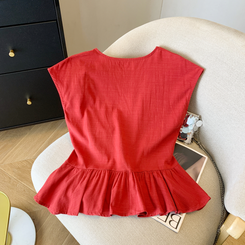 V-neck slim fashion tops all-match short sleeve shirt