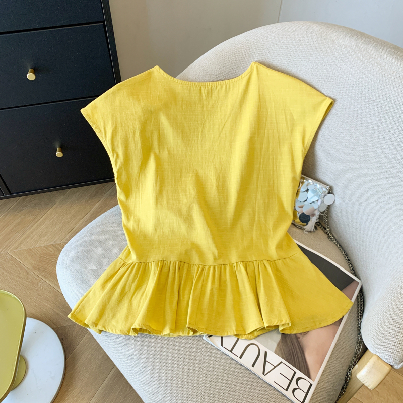 V-neck slim fashion tops all-match short sleeve shirt