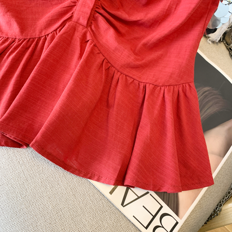 V-neck slim fashion tops all-match short sleeve shirt