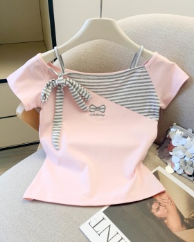 Slim small fellow tops stripe T-shirt for women