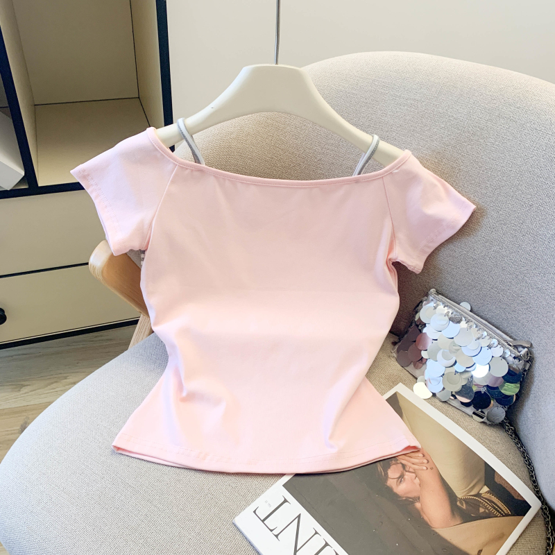 Slim small fellow tops stripe T-shirt for women