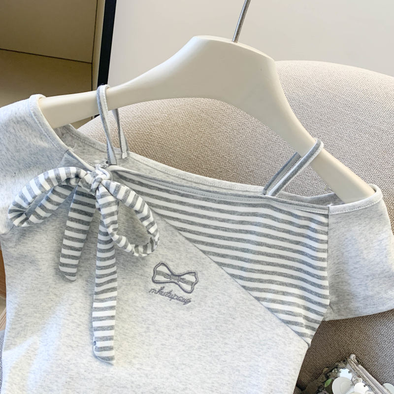 Slim small fellow tops stripe T-shirt for women