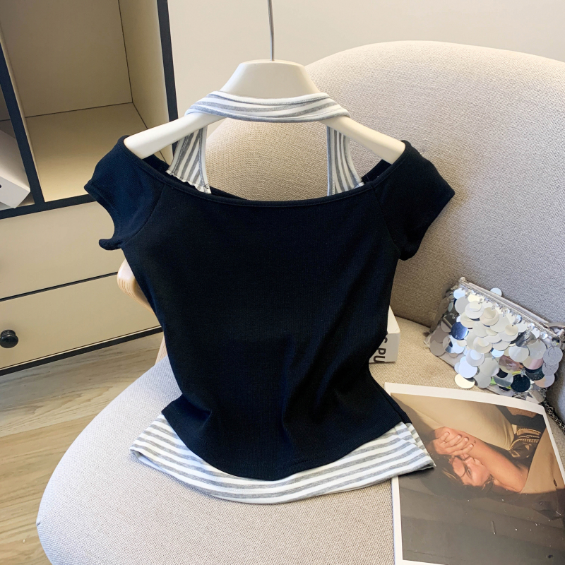Refreshing halter T-shirt niche short sleeve tops