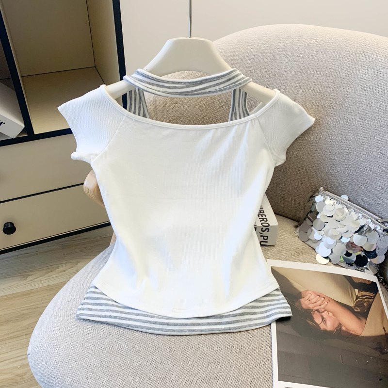 Refreshing halter T-shirt niche short sleeve tops